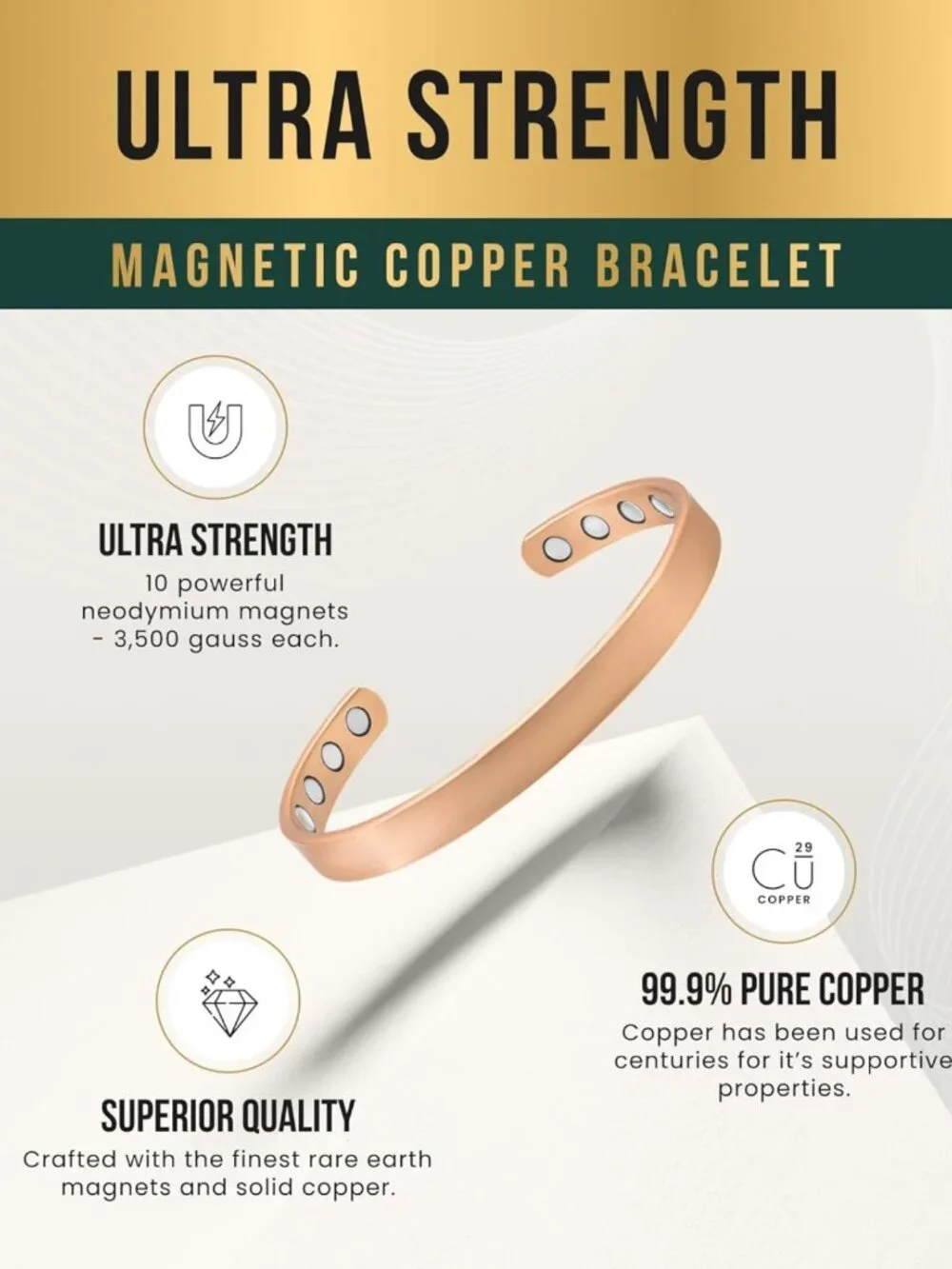 Magnetic Copper Bracelet for Men & Women - Adjustable Cuff Bangle, Medium Size